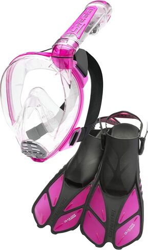 Cressi Adult Snorkeling Full-Face Snorkel Mask & Adjustable Fins Kit - Wide Clear View, Anti-Fog System - Easy Breathing - Short Fins - Ideal for Traveling - Duke & Bonete: designed in Italy in Saudi Arabia