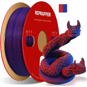 Reprapper Tri Color PLA Filament,Coextrusion PLA 1.75mm for 3D Printer, Multicolor Like Dual Color Rainbow 1kg PLA, 2.2lbs, Silk PLA Red/Gold/Blue