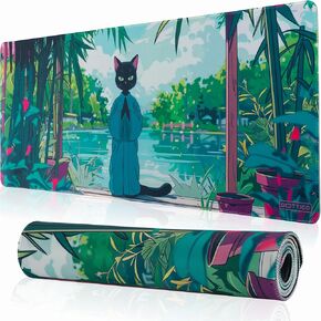 XLarge Gaming Mouse Pad with Forest in Fog Design - Desk Mat for Keyboard and Mouse - Non-Slip, Water-Resistant Rubber Base, Stitched Edges - 31.5x11.8 in (80x30 cm) (Foggy Forest)
