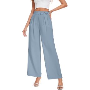 Women Office Wide High Waist Pants Loose Fit Elastic Waist Pleated Front Trousers for Work Casual