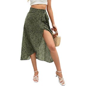 Newchoice Women's Boho Leopard Skirt High Low Split Summer Beach Midi Wrap Skirts