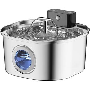 Voluas Wireless Cat Water Fountain Stainless Steel, 108oz/3.2L Battery Operated Cat Water Fountain,Automatic Cat Waterer Fountain with Motion Sensor, Ultra Quiet Pump- Cordless Pet Water Fountain