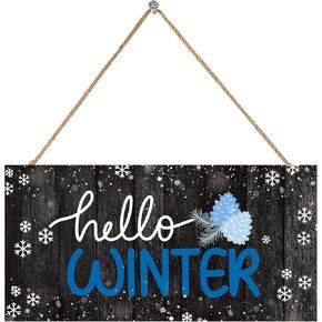 Hinnovy Welcome Winter Sign - Rustic Wooden Wall & Door Decor - Printed Snowman & Snowflakes - 11.9x6 Inch - Perfect Winter Home & Office Decoration