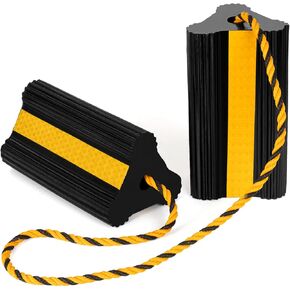 Heavy Duty Wheel Chocks, 2 Pack Rubber Wheel Block Front and Back, Non-Slip Base with Nylon Rope, Dual Wheels Rubber Tire Chocks,Wheel Stoppers for Travel Trailers Car, RV Camper Aircraft Truck