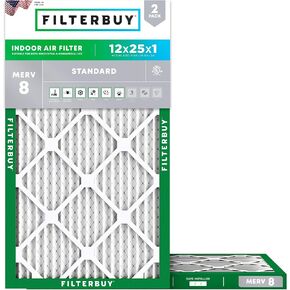 Filterbuy 24x25x1 Air Filter MERV 8 Dust Defense (2-Pack), Pleated HVAC AC Furnace Air Filters Replacement (Actual Size: 23.88 x 24.88 x 0.75 Inches)