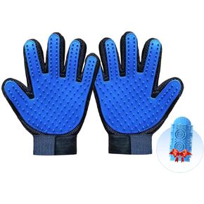 2PCS Dog Washing Gloves for Bathing and Dog Bath Brush, Pet Grooming Gloves for Dogs, Cats and Horses with 185 Silicons Tips Suitable for Hands Sized Medium and Large (Blue)