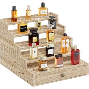 D.S.Exthefic 5 Tier Cologne Organizer for Men, Wooden Cologne Stand Rack Display Risers Shelf with Drawer Storage, Large Capacity Perfume Organizer Holder Stand for Man Women Dresser Room Decor
