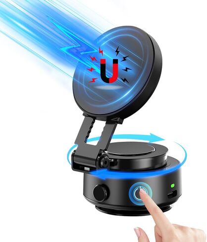 حامل هاتف مغناطيسي للسيارة قابل للدوران 360 درجة من Joyye، حامل هاتف بالشفط المغناطيسي، حامل هاتف سيارة مغناطيسي كهربائي، حامل هاتف محمول للسيارة مغناطيسي لهاتف iPhone Android وجميع الهواتف الذكية in Kuwait