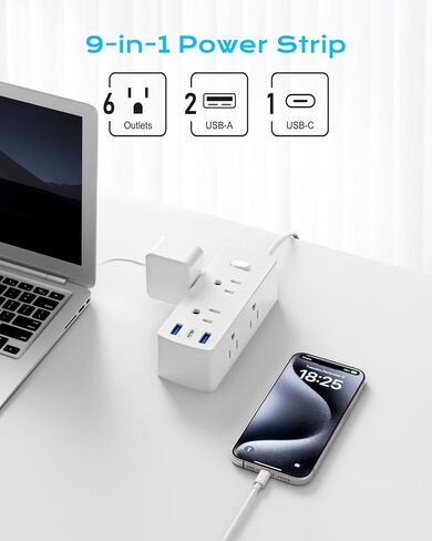 European Travel Plug Adapter, Olcorife US to Europe Type E/F Plug Adapter, International Power Strip with 8 Outlets and 4 USB(1 USB-C), 5 FT Cord for Germany France Iceland Spain in Saudi Arabia