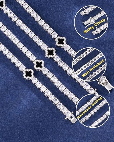 سلسلة تنس LuxeFlex 4 مم مثلجة من البرسيم، مطلية بالذهب الأبيض مع أحجار الزركون 5A، قلادة رائعة مصنوعة يدويًا من الهيب هوب هدية مثالية للجنسين in Saudi Arabia