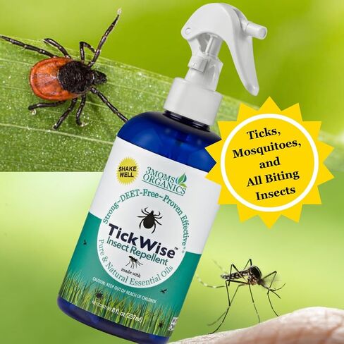 3 أمهات أورجانيكس TickWise | قوة إضافية 8 أونصة، خالية من DEET، طارد للقراد والحشرات | الزيوت العطرية النباتية وجميع المكونات الطبيعية | آمن للأطفال والكبار والكلاب والخيول in Kuwait