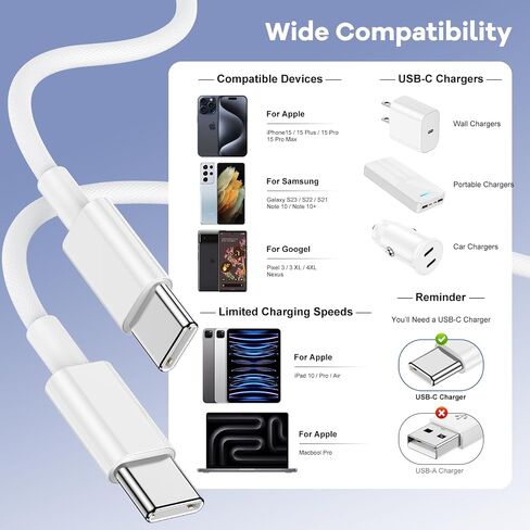 كابل Essri USB C إلى USB C بطول 3 أقدام لسلك شاحن Apple iPhone 16 15، 4 حزم كابل 60 وات C إلى C سلك شحن سريع لهاتف iPhone 16 15 Pro Plus Pro Max iPad Pro/Air MacBook Pro/Air، لهاتف Galaxy S24 S23 - أسود in Kuwait