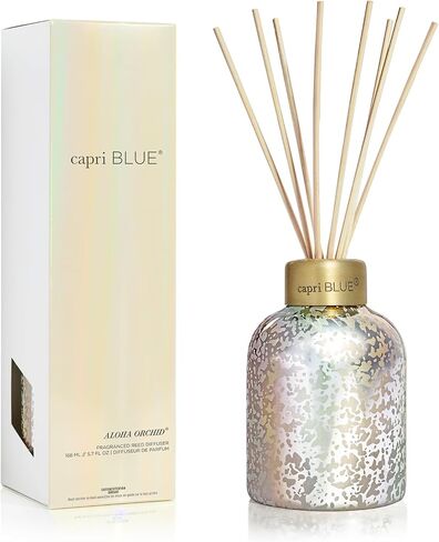 Capri Blue Reed Diffuser - Comes with Blue Jean Scented Diffuser Oil, Diffuser Sticks, and Mercury Iridescent Glass Bottle - Aromatherapy Diffuser (5.7 fl oz) in Kuwait
