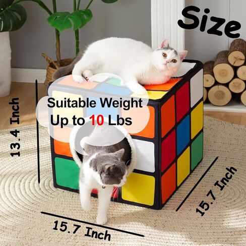 LUCKITTY Cat Condo House مع وسائد ذات وجهين وكرة زغبية معلقة، مكعب سحري قابل للطي للقطط، سرير كهف كبير للقطط الداخلية، شكل لغز فريد من نوعه in Kuwait