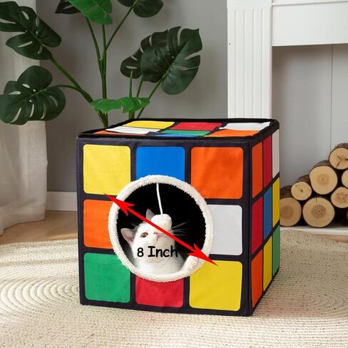 LUCKITTY Cat Condo House مع وسائد ذات وجهين وكرة زغبية معلقة، مكعب سحري قابل للطي للقطط، سرير كهف كبير للقطط الداخلية، شكل لغز فريد من نوعه in Kuwait