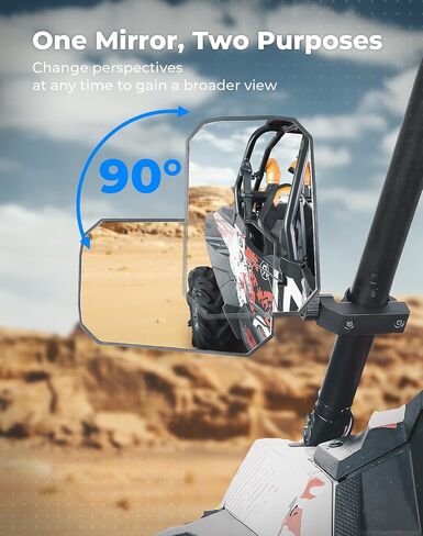 KEMIMOTO UTV Side Mirrors, 2025 New Pattern Aluminum 8" x 5.3" Wide View for 1.65-2 inch Roll bar Compatible with Polaris RZR/Can Am X3/Pioneer/Talon/Teryx/CFMOTO Fit Big UTV No Vibrate & Wobble in Saudi Arabia