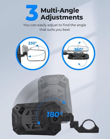 KEMIMOTO UTV Side Mirrors, 2025 New Pattern Aluminum 8" x 5.3" Wide View for 1.65-2 inch Roll bar Compatible with Polaris RZR/Can Am X3/Pioneer/Talon/Teryx/CFMOTO Fit Big UTV No Vibrate & Wobble in Saudi Arabia