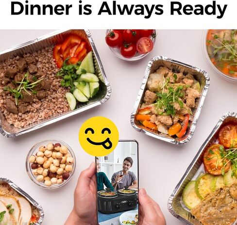 Sunvivi Dual Slow Cooker, Buffet Server & Warmer with 2 Removable Ceramic Pots, 3 Adjustable Temp Settings & 2 Visible Glass Lids, Stainless Steel, 2.5 QT Silver in Kuwait