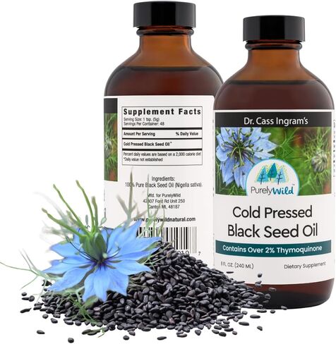 زيت الحبة السوداء النقي - تم تركيبه بواسطة دكتور كاس إنجرام ويحتوي على زيوت أساسية من الحبة السوداء المضغوطة على البارد - مكملات غذائية لزيت عباد الشمس لدعم المناعة وصحة الجهاز الهضمي - 8 أونصة سائلة in Kuwait