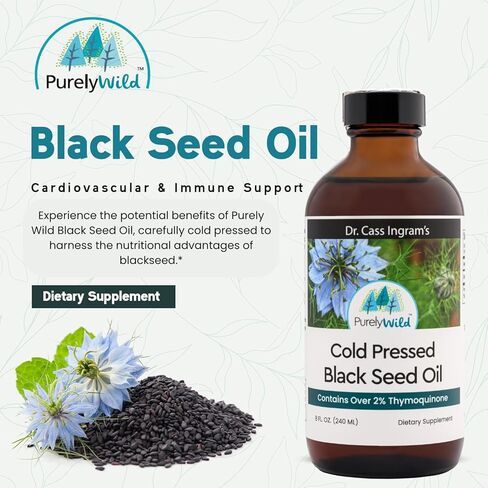 زيت الحبة السوداء النقي - تم تركيبه بواسطة دكتور كاس إنجرام ويحتوي على زيوت أساسية من الحبة السوداء المضغوطة على البارد - مكملات غذائية لزيت عباد الشمس لدعم المناعة وصحة الجهاز الهضمي - 8 أونصة سائلة in Kuwait