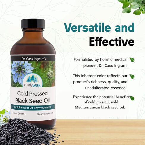 زيت الحبة السوداء النقي - تم تركيبه بواسطة دكتور كاس إنجرام ويحتوي على زيوت أساسية من الحبة السوداء المضغوطة على البارد - مكملات غذائية لزيت عباد الشمس لدعم المناعة وصحة الجهاز الهضمي - 8 أونصة سائلة in Kuwait