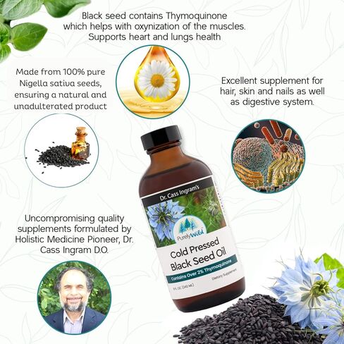 زيت الحبة السوداء النقي - تم تركيبه بواسطة دكتور كاس إنجرام ويحتوي على زيوت أساسية من الحبة السوداء المضغوطة على البارد - مكملات غذائية لزيت عباد الشمس لدعم المناعة وصحة الجهاز الهضمي - 8 أونصة سائلة in Kuwait