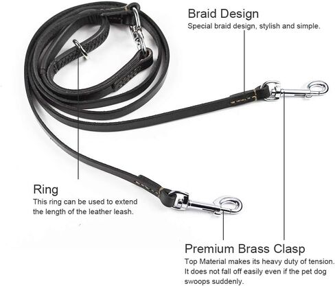 Leather Dog Leash, Genuine Leather Leash for 2 Dogs Heavy Duty Durable Stylish Double Dog Leash for Pet Walking and Training for Large Medium Small Dog Black 47x0.8 inch (Brown) in Saudi Arabia