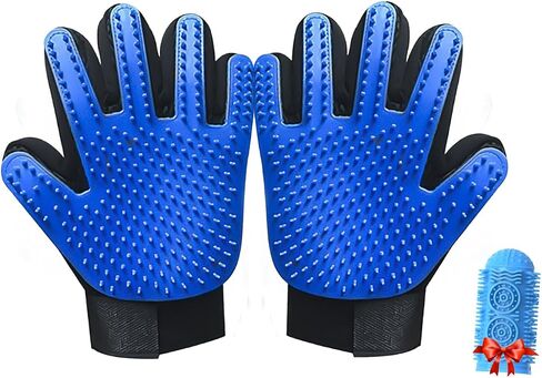 2PCS Dog Washing Gloves for Bathing and Dog Bath Brush, Pet Grooming Gloves for Dogs, Cats and Horses with 185 Silicons Tips Suitable for Hands Sized Medium and Large (Blue) in Saudi Arabia