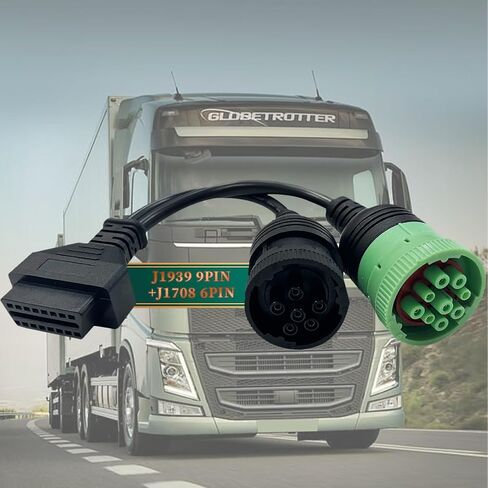 كابل OBD إلى النوع 2 أخضر 9pin J1939 و6pin J1708 سبليت Y لمحول تشخيص شاحنة الديزل، 2 في 1 6 دبوس + 9 دبوس موصل كابل obd2 مناسب للشاحنة الثقيلة in Saudi Arabia