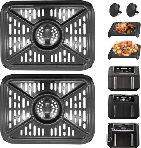 قطع غيار مقلاة الهواء لمقلاة الهواء Ninja Foodi DZ090 6QT DZ201 DZ100 8QT DualZone، قطعتان من ملحقات مقلاة الهواء غير اللاصقة للطعام، صينية شواء وطبق هش، صينية رف أطباق، آمنة للاستخدام في غسالة الأطباق in Kuwait