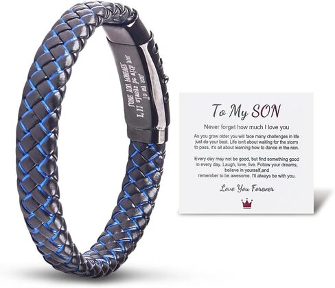 To My Daughter Blue Braided Leather Bracelet Love You Forever Adjustable Cuff Bangle Bracelet,Men's Stainless Braided Leather Bracelet Bangle Wristband Graduation Birthday Present in Kuwait