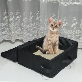 Portable Cat Travel Litter Box with Lid，Handle Standard Collapsible Litter Carrier for Cat Mobile Litter Box Lightweight Litter Box Traveling Cat Essentials for Cat & Kitten
