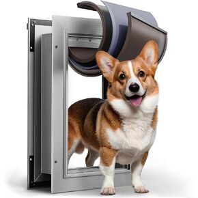 Pet Door for Wall, Small Cat and Dog Door, Aluminum Frame, Double Flaps, Extra Wide Telescoping Tunnel, Aluminum Lock, Closure Panel Included, Durable, Easy to Mount on Interior&Exterior Wall