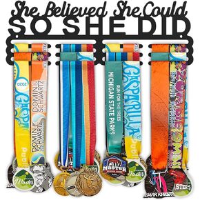 Dafftos Wrestling Medal Trophy Shelf with Hooks Hanger Storage Display for Medals Race Ribbon Holder Organizer Rack Hanging Award Holders Sports Running