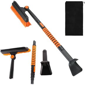 24" Snow Brush and Ice Scraper for Car Windshield, Detachable Snow Scrapers with Ergonomic Foam Grip, Winter Accessories for Cars, Trucks and SUVs (Orange)