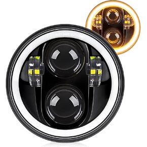 BraveWAY 5.75 Inch Round LED Headlight H5006 Sharp Cutoff Line, 5 3/4" Lights with Projector White/Amber Halo Ring(4PCS)