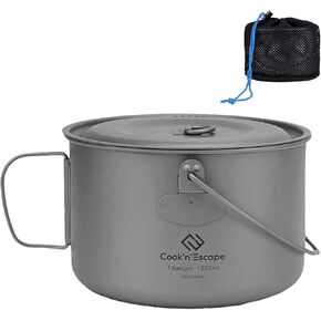 COOK'N'ESCAPE Titanium Camping Cookware Titanium Canteen Mess kit, Camping Canteen with Pot and Pan Set, Portable Lightweight Cookware for Outdoor Hiking Backpacking Picnic