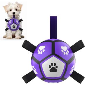 Dog Toys Soccer Ball with Straps - Durable Dog Balls for Large Dogs, Outdoor Dog Toys, Summer Dog Water Toy, Herding Ball, Puppy Dog Birthday Gifts, Yellow Blue (8 Inch)