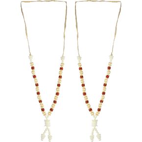 Set of 2 Mala Artificial Beaded Pearl Moti Mala Ribbon Garland Haar Mala for Idol-Mala for God Statues Accessories Pooja Sringar Articles Ornament for Indian Traditional Festival (Size:-8")(White)