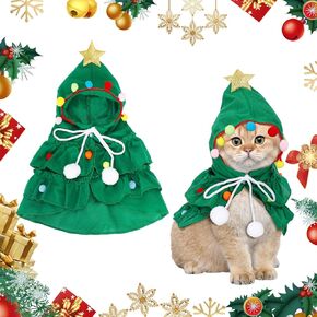 Pet Christmas Costume, Cat Christmas Cloak with Star Hat, Lovely Xmas Tree Shape Dog Costume Cat Cloak with Adjustable Rope for Cats Puppy Kitten Small Dogs Pets Cosplay Party Xmas New Year, Red
