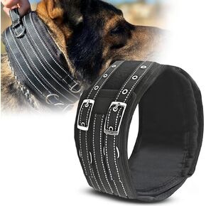 Tactical Dog Collar, Extra Wide 4" Adjustable Dog Collar with Metal Buckles, Handle, Perfect Heavy Duty Dog Collar for Medium Dogs