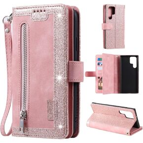 EYZUTAK حافظة هاتف بمحفظة لهاتف سامسونج جالاكسي S9، حافظة ريترو غير لامعة 9 فتحات للبطاقات، حافظة جيب بسحاب من جلد البولي يوريثان مع مسند للإغلاق المغناطيسي مع حزام معصم حافظة قابلة للطي مقاومة للصدمات - أزرق in Kuwait