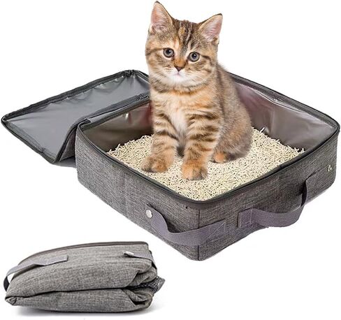 Portable Cat Travel Litter Box with Lid，Handle Standard Collapsible Litter Carrier for Cat Mobile Litter Box Lightweight Litter Box Traveling Cat Essentials for Cat & Kitten in Saudi Arabia