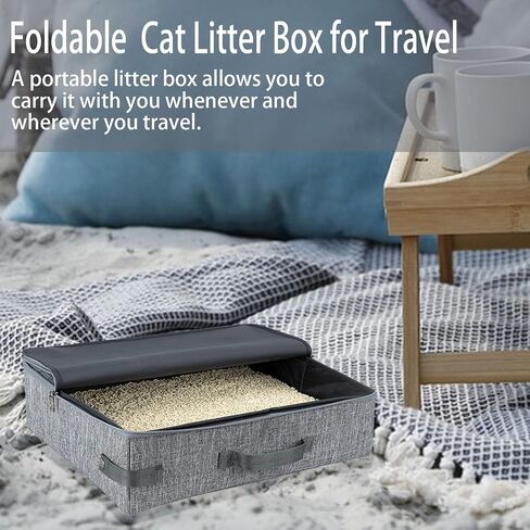 Portable Cat Travel Litter Box with Lid，Handle Standard Collapsible Litter Carrier for Cat Mobile Litter Box Lightweight Litter Box Traveling Cat Essentials for Cat & Kitten in Saudi Arabia