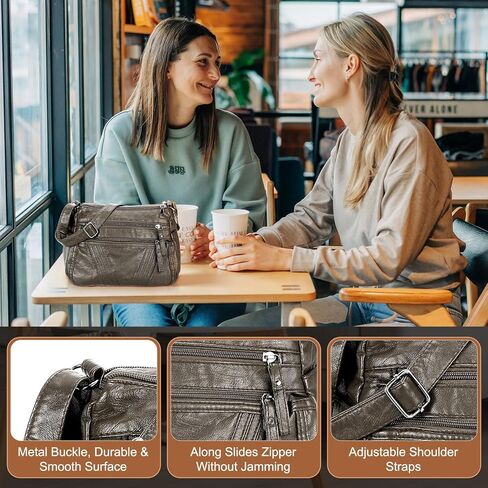 حقيبة كروس للنساء من uxcell، مصنوعة من جلد البولي يوريثان بجيوب متعددة مع أشرطة قابلة للتعديل وحقائب كتف نسائية ناعمة in Kuwait