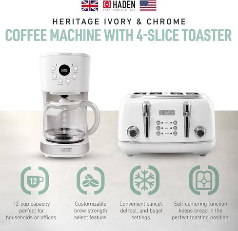 Haden Heritage 4 Slice Wide Slot Toaster with Heritage 12 Cup Programmable Home Coffee Maker for Kitchen, Home, and Small Appliances in Kuwait