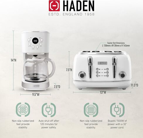 Haden Heritage 4 Slice Wide Slot Toaster with Heritage 12 Cup Programmable Home Coffee Maker for Kitchen, Home, and Small Appliances in Kuwait