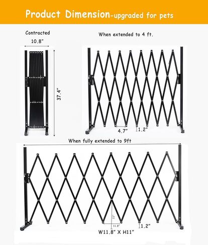 KENNISI Metal Expandable Dog Gate, 9Feet, Versatile Accordion Safety Barrier Gate, Portable Retractable Barricade Gate, Free Standing Adjustable Pet Fence Gate, Indoor and Outdoor in Kuwait