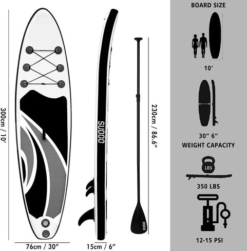 SUDOO Inflatable Stand Up Paddle Board. 10'x30 x6 Stand-Up Paddleboards. Ultra-Light SUP Board for Adult & Youth. Paddle Boards incl Paddle/Pump/Backpack/Leash/3 Fins/Non-Slip Deckpad/Repair Kit in Saudi Arabia