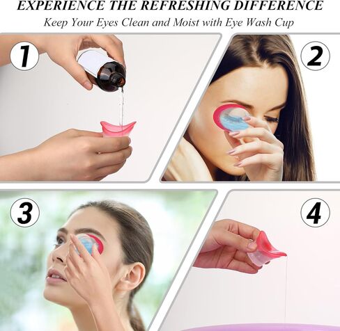 4Pcs Eye Wash Cup Eye Wash Bath Kit Silicone Eye Cleaning Cup for Eye Rinse Portable Eye Care Tool Eye Cleaner with Storage Container for Quick Relief Tired Eyes Cleaning Eye Dust, Makeup Irritants in Saudi Arabia